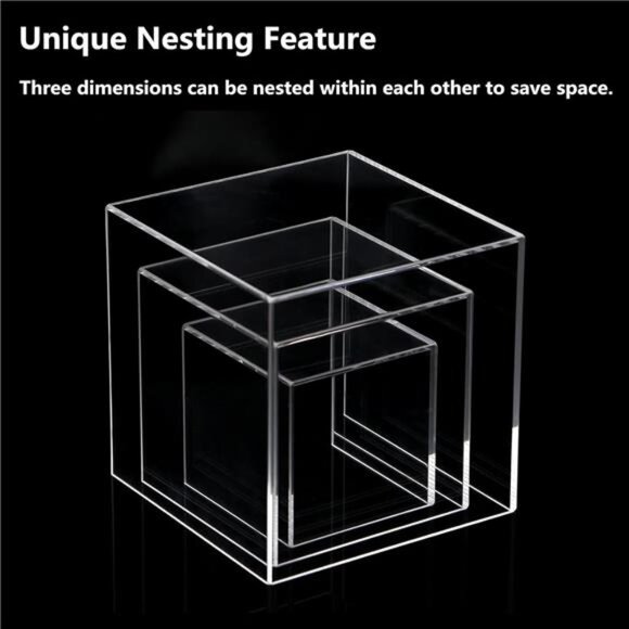 3pcs Clear Acrylic Display Boxes, Acrylic Cube Stand Plastic Square Containers - Picture 5 of 7